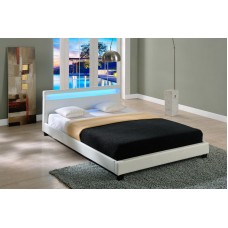 White Wooden Bed with LED Night Light 